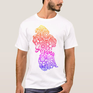 Camiseta Mapa Floral Colorido da Guiana com Texto Ilustrado