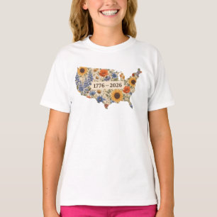 Camiseta Mapa Floral do 250º Aniversário dos Estados Unidos
