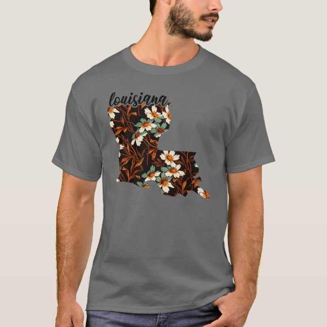 Camiseta Mapa Floral dos Estados Unidos Mapa de (Frente)