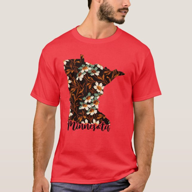 Camiseta Mapa Floral dos Estados Unidos mapa de Minnesot do (Frente)