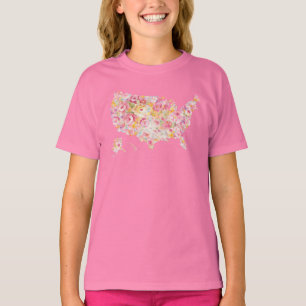Camiseta Mapa Floral Dos EUA