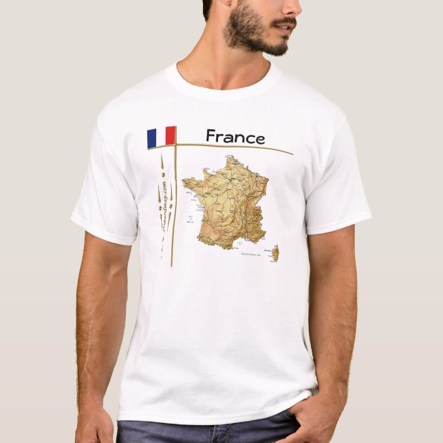 Camiseta Mapa França + Sinalizador + Título T-Shirt (Frente)