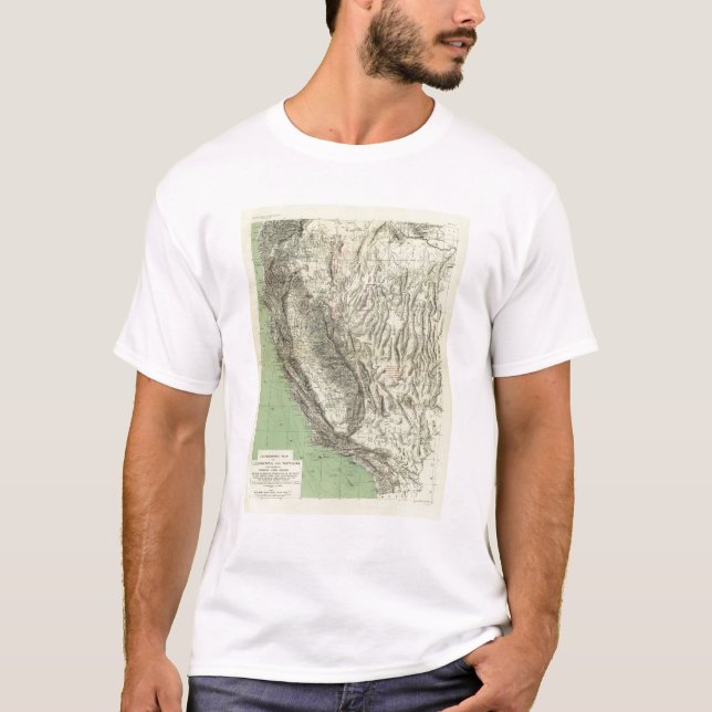 Camiseta Mapa Geomorphic, Califórnia, Nevada (Frente)