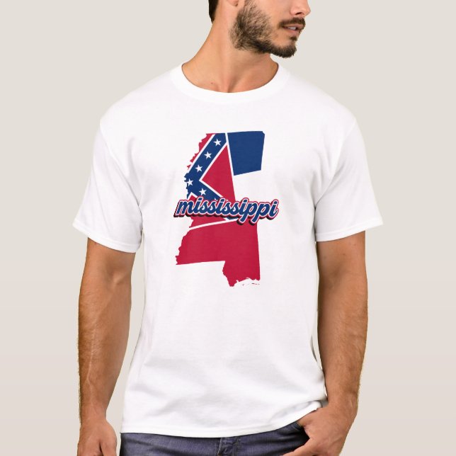 Camiseta Mapa gráfico do Mississippi com design de bandeira (Frente)