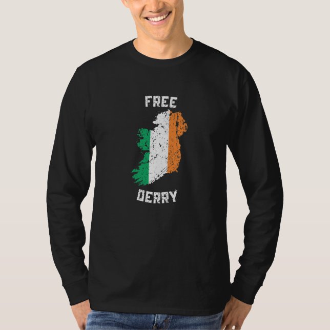 Camiseta Mapa Grátis Derry Irlanda   (Frente)