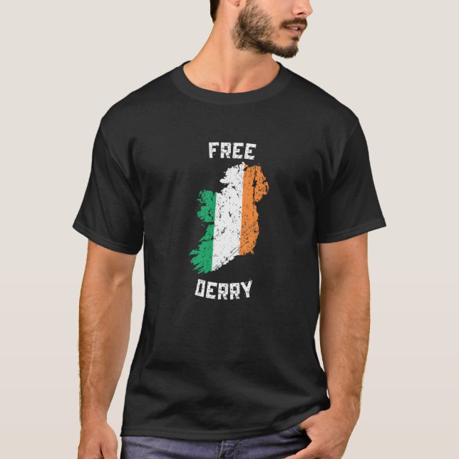 Camiseta Mapa Grátis Derry Irlanda   (Frente)