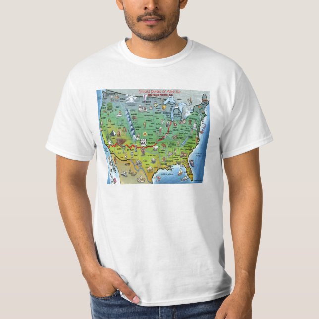 Camiseta Mapa histórico dos desenhos animados da rota 66 (Frente)