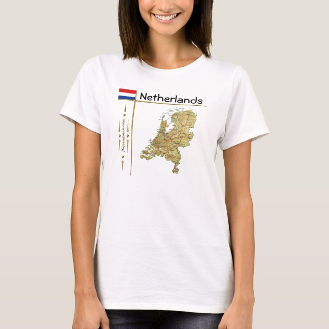 Camiseta Mapa Holandês + Sinalizador + Título T-Shirt (Frente)