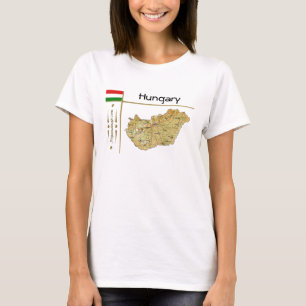 Camiseta Mapa Hungria + Sinalizador + Título T-Shirt