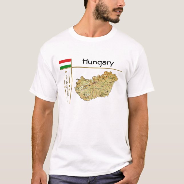 Camiseta Mapa Hungria + Sinalizador + Título T-Shirt (Frente)