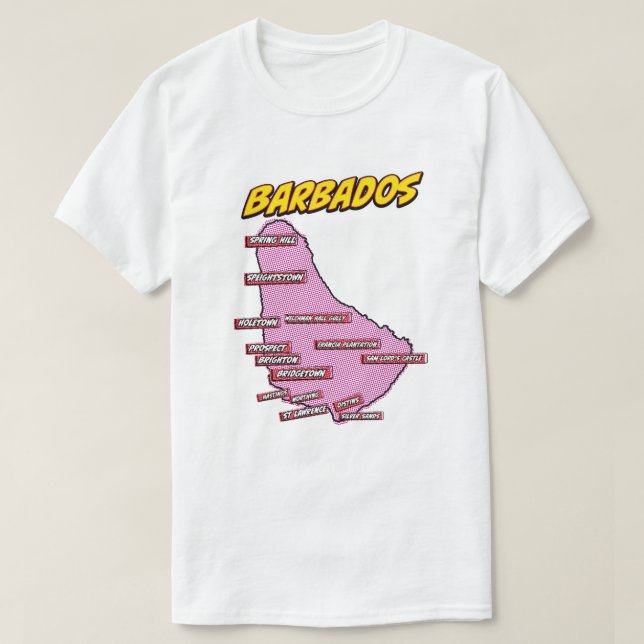 Camiseta Mapa ilustrado da Barbuda em Pop Art (Frente do Design)