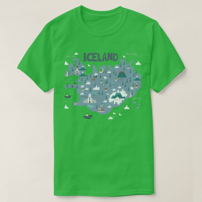 Camiseta Mapa ilustrado da ISLÂNDIA (Frente do Design)