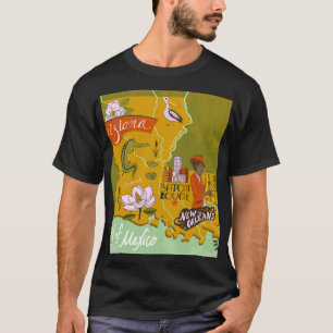 Camiseta Mapa ilustrado da Louisiana: destaques de viagem.