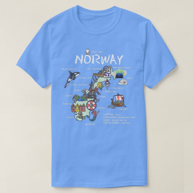 Camiseta Mapa ilustrado da Noruega (Frente do Design)