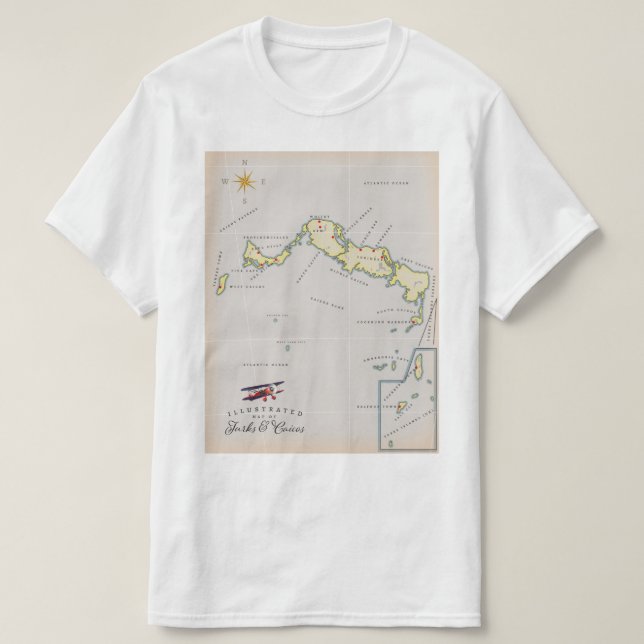 Camiseta Mapa ilustrado das Ilhas Turcas e Caicos (Frente do Design)