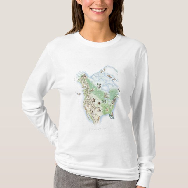 Camiseta Mapa ilustrado de America do Norte (Frente)