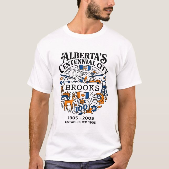 Camiseta Mapa Ilustrado de Brooks Alberta Centenário (Frente)