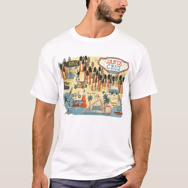 Camiseta Mapa Ilustrado de papais noeis Cruz California (Frente)