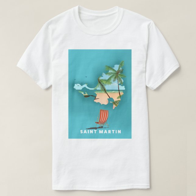 Camiseta Mapa ilustrado de São Martinho. (Frente do Design)
