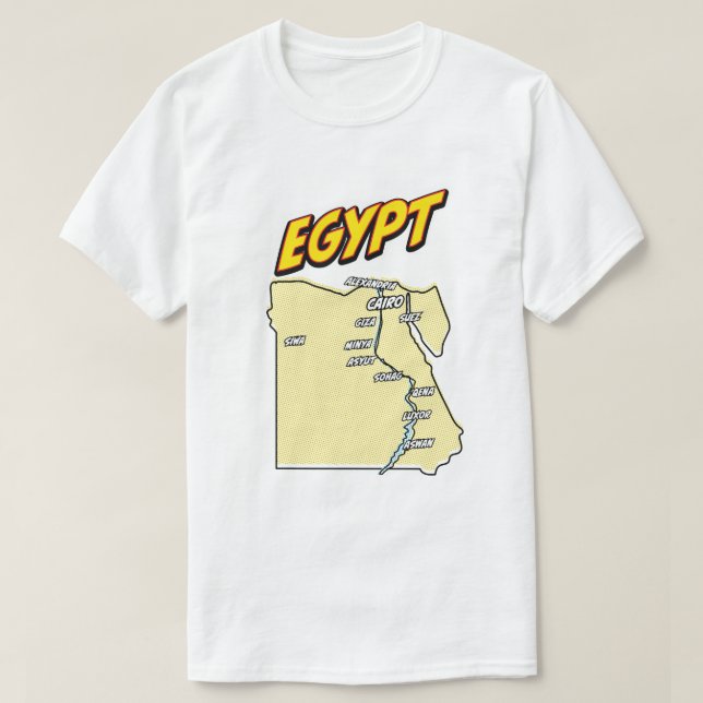 Camiseta Mapa ilustrado do Egito em Pop Art (Frente do Design)