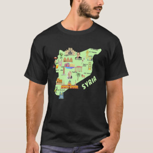 Camiseta Mapa Ilustrado Turístico Da Síria, Grandes Cidades