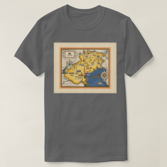 Camiseta Mapa ilustrativo de Veneto Itália Pequeno mapa cor (Frente do Design)