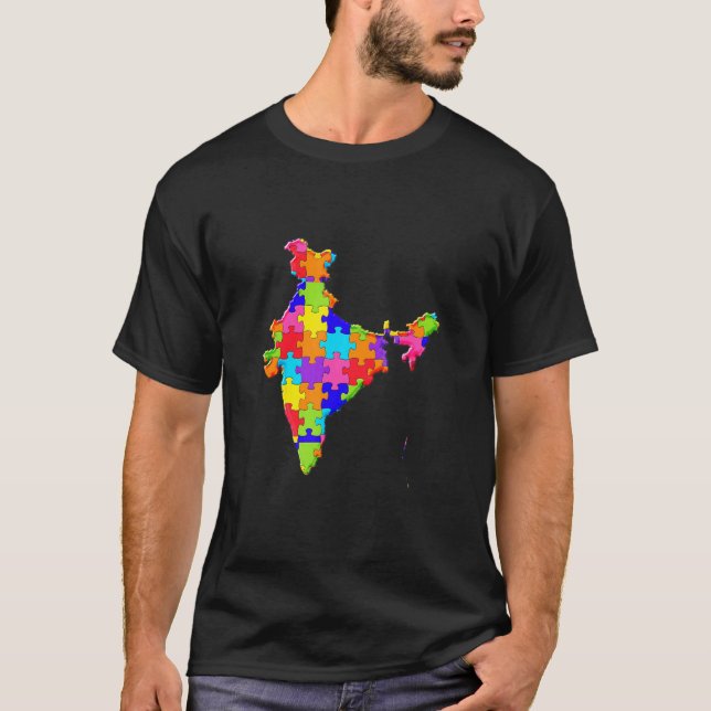 Camiseta Mapa Indiano Do Quebra-cabeça De Autismo De Via-De (Frente)
