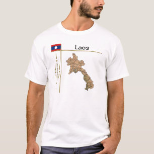 Camiseta Mapa Laos + Sinalizador + Título T-Shirt
