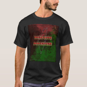 Camiseta Mapa Longo Vivo da Palestina com cores de bandeira
