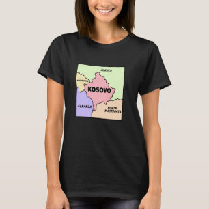 Camiseta Mapa manual do Kosovo, nomes dos vizinhos Cou