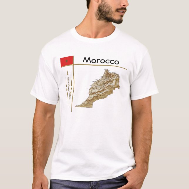 Camiseta Mapa Marrocos + Sinalizador + Título T-Shirt (Frente)