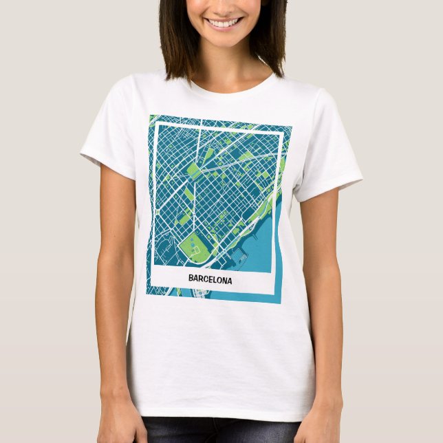 Camiseta mapa minimalista Barcelona - Azul-verde (Frente)