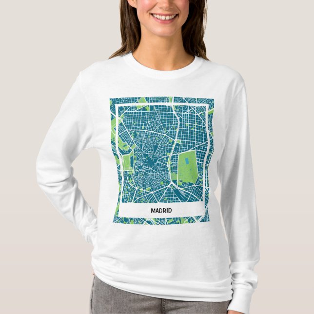 Camiseta mapa minimalista Madrid - Azul-verde (Frente)