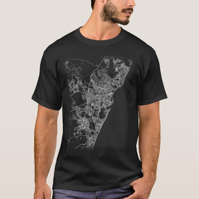 Camiseta Mapa mínimo da cidade de Recife (LETRAS GRANDES) (Frente)