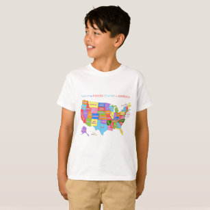 Camiseta Mapa Multi-Colorido dos Estados Unidos