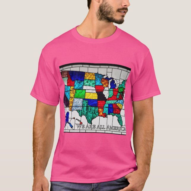 Camiseta Mapa Multicolorido Dos Estados Unidos Representand (Frente)