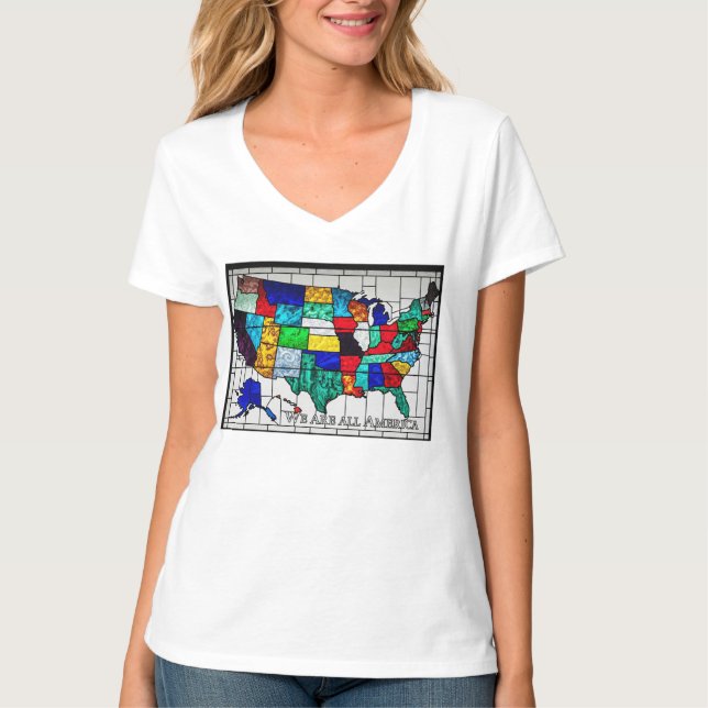 Camiseta Mapa Multicolorido Dos Estados Unidos Representand (Frente)