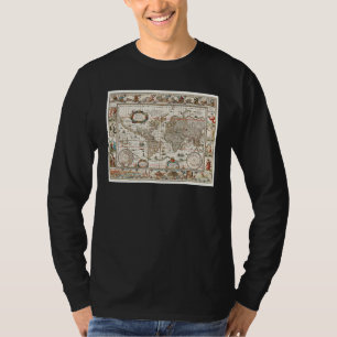 CAMISETA MAPA MUNDI ANTIGO SÉCULO 17 HISTÓRIA GEOGRAFIA E