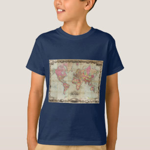 Camiseta Mapa mundial antigo de John Colton, cerca de 1854