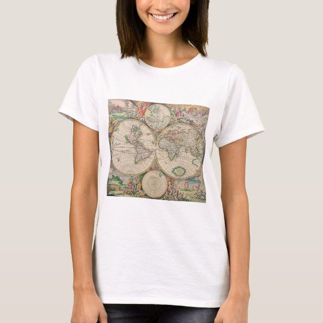 Camiseta Mapa Mundial Antiquado (Frente)