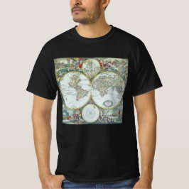 Camiseta Mapa Mundial Antiquado do Século XVII, Frederick D