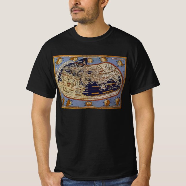 Camiseta Mapa Mundial Antiquado Ptolémico, Johannes de Arns (Frente)