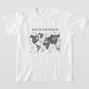 Camiseta Mapa Mundial Arte Preto Branco Náutico