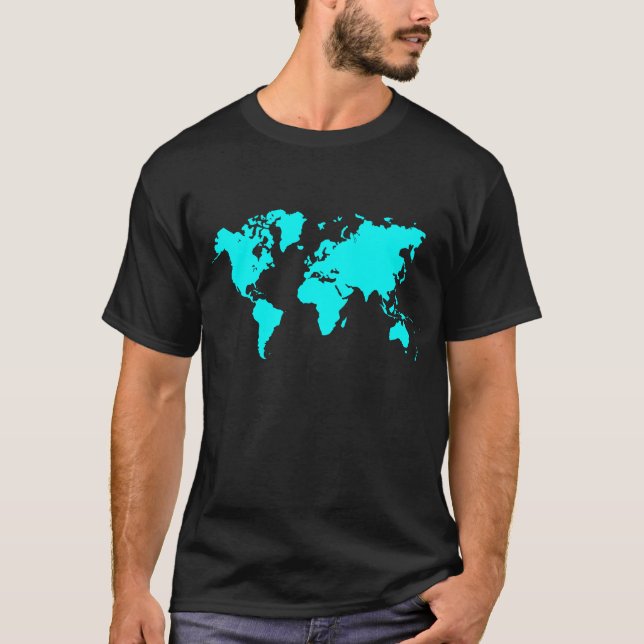 Camiseta Mapa Mundial - Ciano (Frente)