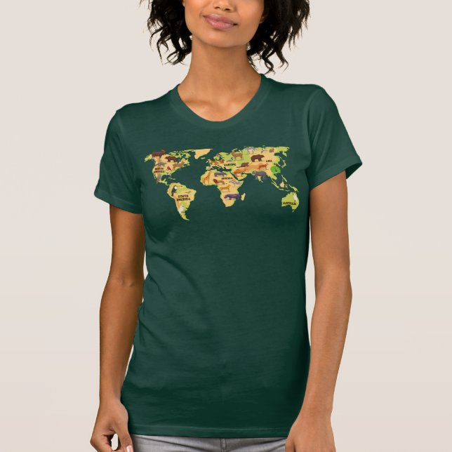 Camiseta Mapa Mundial de Animais (Frente)
