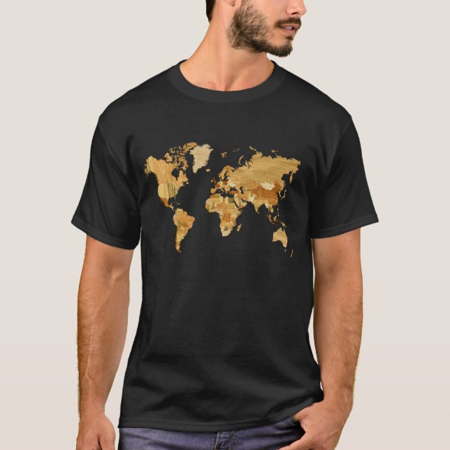 Camiseta Mapa Mundial de Madeira 2 (Frente)