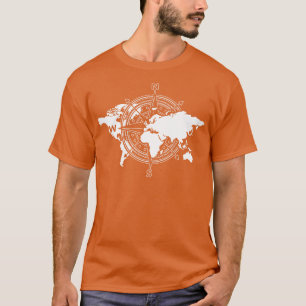 Camiseta Mapa Mundial de Viajantes de Cartografia em Compas
