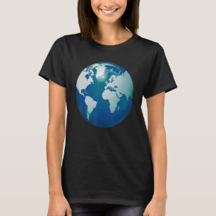 Camiseta Mapa Mundial do Planeta Terra Design Azul Branco