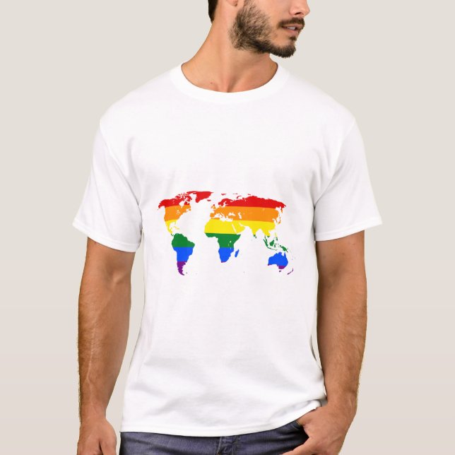 Camiseta Mapa Mundial LGBTQ Arco-Íris (Frente)