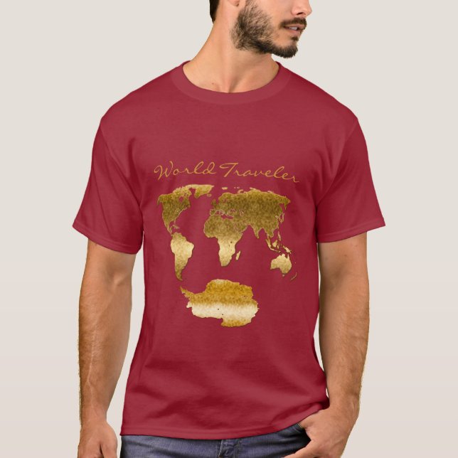 Camiseta Mapa Mundial Texturizado e com efeito Metálico w A (Frente)